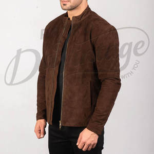 Veste en cuir suédé marron foncé pour homme, coupe ajustée, en véritable peau de mouton, automne-hiver, style décontracté, col bandoulière, fermeture éclair, vêtement d'extérieur - Product Image 6