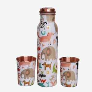 Bouteille d'eau en cuivre pour enfants avec motif animal de dessin animé, ensemble de gourdes de voyage portables avec couvercle - Product Image 1