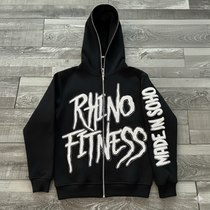 เสื้อฮู้ดดี้โอเวอร์ไซส์ผ้าฝ้ายสำหรับผู้ชาย RHINO FITNESS เสื้อสตรีทแวร์ระบายอากาศดี ดีไซน์เนอร์สไตล์ โลโก้ประดับเพชร ผลิตโดยผู้ผลิตเสื้อผ้า - Product Image 4