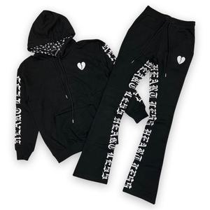 Survêtement d'hiver décontracté OEM à capuche, style vintage streetwear, en coton, coupe oversize avec pantalon évasé - Product Image 1