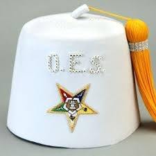 Sombrero Fez OES Blanco - Borla Amarilla de 18 Pulgadas, Estrella Bordada a Máquina, Hecho a Mano con Hilos Metálicos y Pedrería OES - Product Image 2