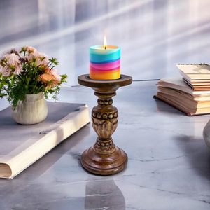 Style Handmade Embossed <b>Wooden</b> Custom Print <b>Candlestick</b> Holder Decorative Candle Stand Home Table Natural Wood High Quality - Product Image 5