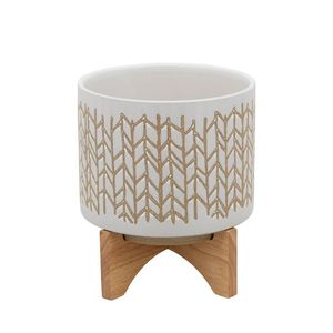 Maceta Moderna de Cerámica con Soporte de Madera, Diseño de Puntos Azules, Macetero para Plantas de Interior, Decoración de Estilo Minimalista - Product Image 4