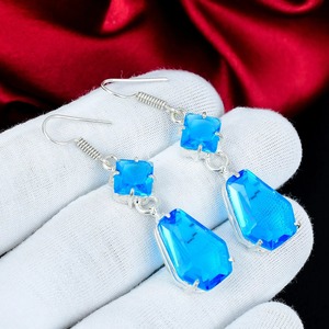 Elegantes pendientes de topacio azul, piedra preciosa de topacio, plata de ley 925, pendientes colgantes hechos a mano, regalos de Año Nuevo para ella - Product Image 6