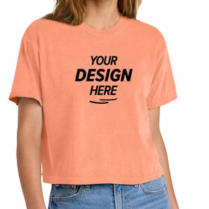 Blank <b>Peach</b> Crop <b>Top</b> T-Shirt Model Mockup High Summer Women Display Mock-up Commercial Digital Cropped Tee Shirt - Product Image 1