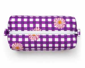 กระเป๋าเครื่องสำอางลายดอกไม้สีม่วงพร้อมซิปปิด กระเป๋าเดินทางแบบพกพาขนาดกลาง - Product Image 1