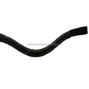 Banda de piel auténtica con forma de onda para cejas de caballo, banda decorativa de 3 filas de cristales brillantes negros, diamante mega ostentoso - Product Image 1