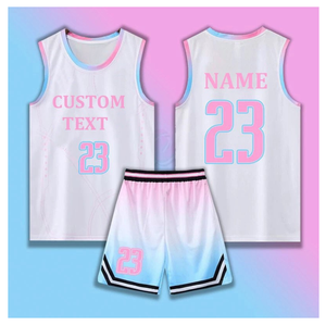 Conjunto de Uniforme de Baloncesto Sublimado Personalizado, Sin Mangas, Degradado Rosa y Azul, Malla, Unisex para Adultos, Todas las Temporadas, Impresión con Nombre del Equipo - Product Image 1