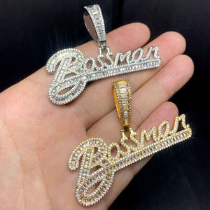 Colgante personalizado Bassman Iced Out con nombre, chapado en oro de 18k, cristal baguette, joyería hip hop para hombre, regalo para enamorados - Product Image 5