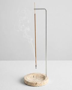 Porte-encens en travertin pour bâtonnets, brûleur d'encens inversé, attrape-cendres en pierre naturelle, Wabi Sabi pour la méditation, le yoga, le spa - Product Image 2