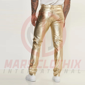 Pantalon en cuir pour homme style hip-hop, taille haute, coupe droite, style décontracté, avec poches - Product Image 3