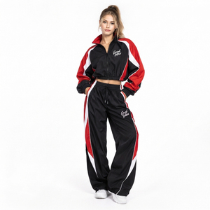 Women's 100% Nylon Oversized Tracksuit <b>Crop</b> <b>Jacket</b> Baggy Pants Zip-up Sporty Style Spring Wear <b>Ladies</b> Windbreaker Tracksuit - Product Image 2