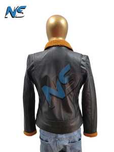 Women's Black Dyed Sheep Skin Leather <b>Biker</b> <b>Jacket</b> with Brown Artificial Fur Collar Cuffs Asymmetric Zip Fully Lined <b>Jacket</b> - Product Image 2
