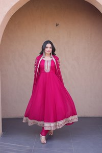 HENIXA CREATION Ensemble Anarkali Robe Longue et Dupatta en Tissu Faux Blooming, Coupe Ajustée, Longueur Ras du Sol, Tenue Traditionnelle Musulmane pour - Product Image 1