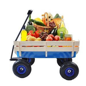 Chariot tout-terrain d'extérieur avec pneus gonflables, chariot de jardin avec barrière en bois, chariot à main et chariot à roulettes - Product Image 1