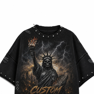 T-shirt Glory Custom Acid Wash avec strass, 100% coton, tissu doux, nouveau design graphique tendance pour unisexe, style streetwear. - Product Image 3