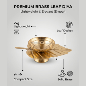 Mini Brass Oil Lamp for Table Decor <b>Leaf</b> Design Diya Ambient Restaurant <b>Lighting</b> Small Decorative Brass Lamp - Product Image 4