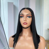Perruque de couleur noir de jais de 14 pouces avec fermeture 2x6 Super Double Drawn Hair Qualité Vietnamienne de haute qualité