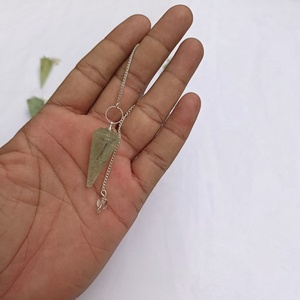 Pendule en cristal de préhnite artisanal |   Détecteur de pierres précieuses haut de gamme sur le thème du Bouddhisme pour les boutiques de métaphysique et l'exportation - Product Image 2