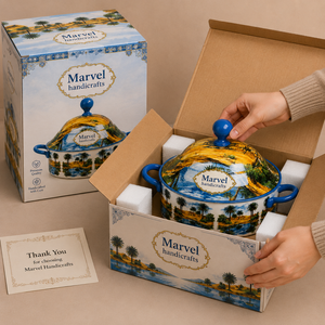 <b>Marvel</b> Handicrafts Landscape <b>Printed</b> Enamel Casserole with Lid Blue Handles Premium Serving Pot Decorative Kitchen Dining Table - Product Image 4