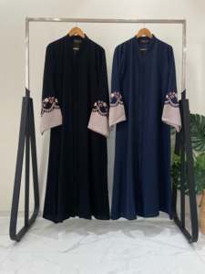 Abaya Musulmana Tradicional Hecha a Mano para Mujer, con Cuello en V, Manga Larga, Transpirable, con Cuentas y Lentejuelas, Estilo Dubai, de Poliéster, para Bodas, Venta al por Mayor - Product Image 3