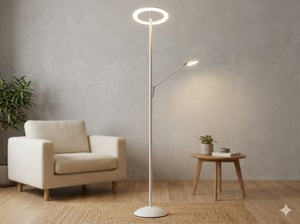 Lámpara de Pie Moderna de Metal Blanco con LED, Altura Ajustable, Pantalla de Cúpula, Base E27, Luz Blanca Cálida de 2700K, CA 220V, Uso en Interiores - Product Image 3