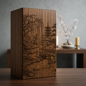Wooden <b>Memorial</b> Urn Decorative Cremation Keepsake <b>Box</b> Carved Landscape Funeral Supply - Product Image 6