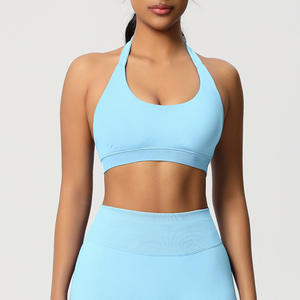 Soutien-gorge de sport personnalisé à maintien intégral, torsadé devant, col en V court, pour la gym, le fitness, l'entraînement et le yoga, vente en gros - Product Image 3