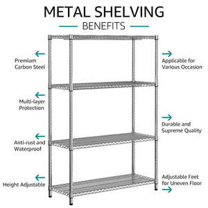MZG Wholesale Hospital Pharmacy Chemical Laboratory Height Adjustable Large 4 Tier Chrome Finish <b>Wire</b> Storage Rack - Product Image 5