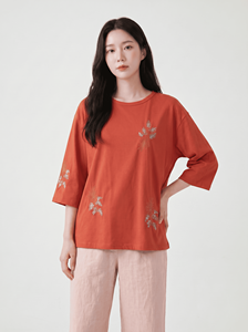 Bmama <b>Red</b> Embroidered Blouse Womens Casual 3/4 Sleeve Loose Fit <b>Top</b> Wholesale - Product Image 5