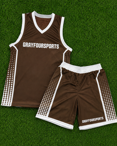 Kit de basketball personnalisé OEM |   Ensemble short et maillot de basket sans manches à col en V, imprimé par transfert thermique, respirant, haute qualité pour adultes - Product Image 5