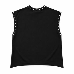 เสื้อกล้ามพิมพ์ลายตามสั่งสำหรับผู้ชาย ตกแต่งด้วยหมุดที่ไหล่ สไตล์สตรีทแวร์ เสื้อยืดโอเวอร์ไซส์ลายกราฟิก ฮิปฮอป เสื้อผ้าลำลอง - Product Image 3