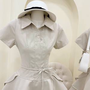 Vestido Mini Elegante para Mujer con Cuello Solapa, Manga Corta y Volantes en Capas, Estilo Dulce y Casual - Product Image 3