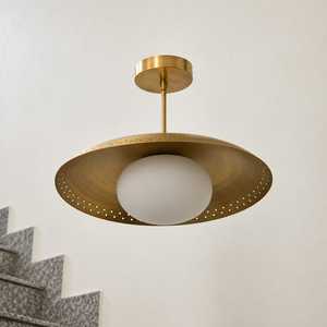 Mid Century Modern Brass Pendant Light Perforated Dome Pendant Lamp Warm Glow for Kitchen Island Corridor Entrance - Product Image 3