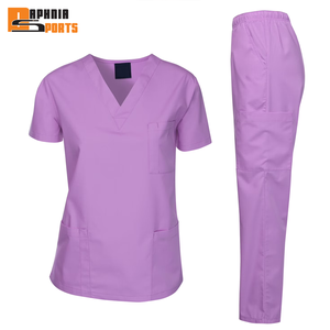 Conjunto de Uniforme Médico DAPHNIA SPORTS para Mujer, Color Morado, Cuello en V, Manga Corta, Tela de Algodón y Poliéster, Traje de Enfermera - Product Image 3