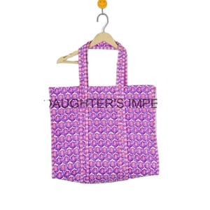 Handmade Bohemian Style Pure Cotton Quilted Tote Bag Vintage Indian Design with Two Handles <b>for</b> Lady's Party Beach Wear <b>Storage</b> - Product Image 1