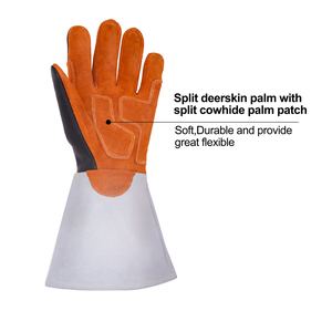 Gants de soudeur à manchette longue en daim de vachette renforcé, résistants aux coupures et aux hautes températures, ignifuges - Product Image 4
