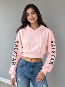 Sudadera con Capucha Corta para Mujer, con Logotipo Personalizado, Sudadera Rosa Extra Grande, Ropa Casual Urbana, Fabricante de Sudaderas con Capucha - Product Image 1