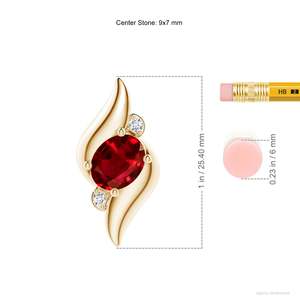 Pendentif en or massif 14 carats de style coquille, serti d'un rubis rouge naturel de taille ovale et de diamants, pierres précieuses et diamants certifiés IGI de haute qualité - Product Image 3