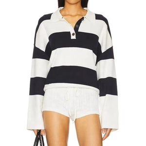 Polo de manga larga para mujer, con bloques de color, rayas y cuello, estilo casual, corte regular - Product Image 1