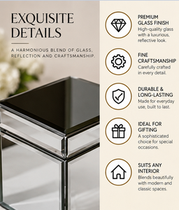 Black <b>Mirrored</b> Glass <b>Jewelry</b> Storage <b>Box</b> Set of 3 with Silver Edges Glossy Finish Soft Lining Decorative Keepsake Organizer - Product Image 3