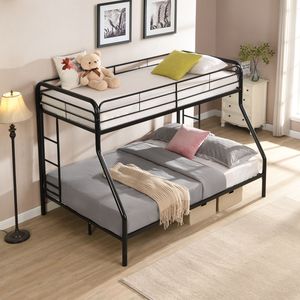 Letto a Castello in Metallo con Letto Singolo Sopra e Letto Matrimoniale Sotto, Ampio Spazio di Stoccaggio, Facile Montaggio, Senza Necessità di Rete a Doghe, Letti per Bambini - Product Image 2