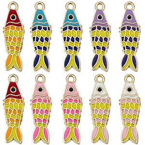 Colgante de aleación de zinc con forma de pez <span class=keywords><strong>Koi</strong></span> esmaltado, 8x26mm, tono dorado, con 1 bucle, para pendientes colgantes de playa - Product Image 5