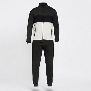 Custom Men's Black Tracksuits <b>Sets</b> Stand Collar Zipper Jacket Sweatpants Casual Breathable Polyester Cotton <b>Knitted</b> Autumn Wear - Product Image 1