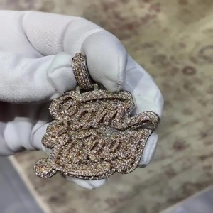 VVS Moissanite Diamant Argent Sterling Plaqué Or Rose Personnalisé Full Ice Out Hip Hop Nom Lettre Pendentif Au Prix De Gros - Product Image 1