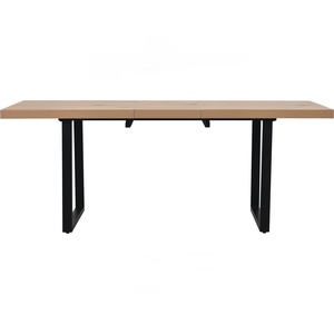Industrial Modern Minimalist <b>Extendable</b> <b>Table</b> Oak <b>Wood</b> Pattern Melamine Desk Black Metal Base <b>Table</b> for Cafe Office Hotel - Product Image 3