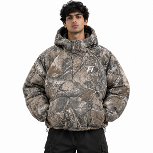 OEM Heavyweight Oversized Camouflage <b>Hoodie</b> Custom Puffer-Style Streetwear Bulk Printed Pullover Wholesale Men's Jackets Supply - Product Image 1