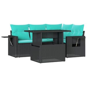 Divano da 5 pezzi in Poly Rattan nero con cuscini eleganti mobili da esterno - Product Image 2