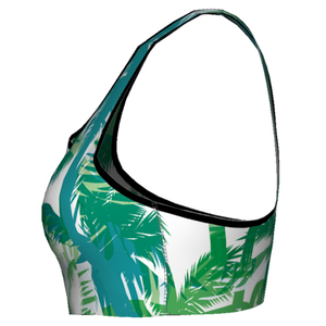 Sujetador deportivo tipo racerback para mujer con estampado de palmeras, soporte medio, ropa de yoga transpirable de spandex y poliéster con espalda de malla - Product Image 4