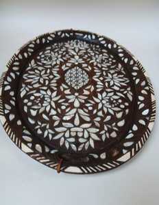 Vintage Mother Pearl Oval Storage Serving <b>Tray</b> Handcrafted Floral Mosaic Decorative Platter Coffee <b>Table</b> Belladec BI-WT98 - Product Image 3